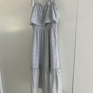 VICI blue eyelet tie shoulder midi dress